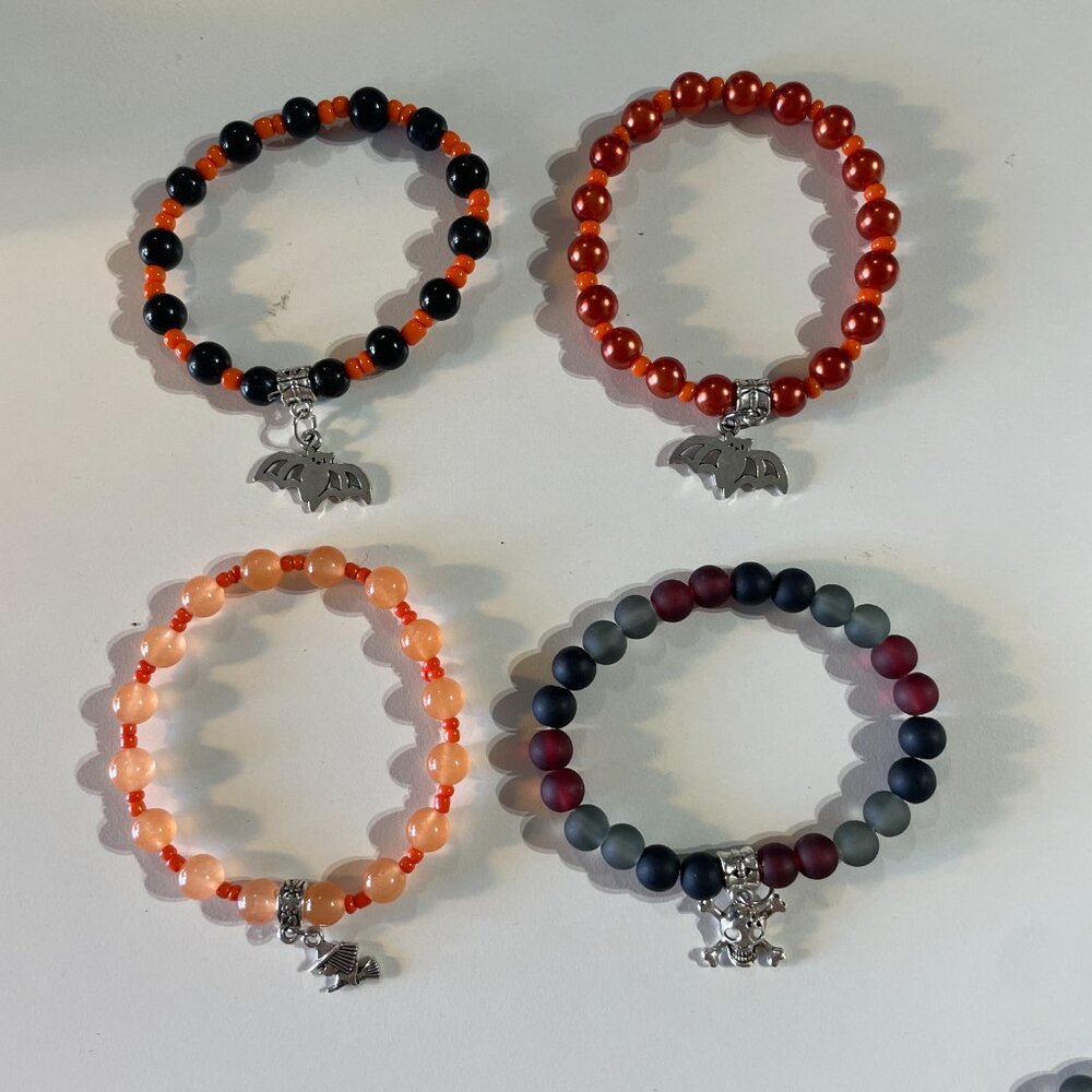 Cute Goth Halloween Beaded Bracelets (set of 4)